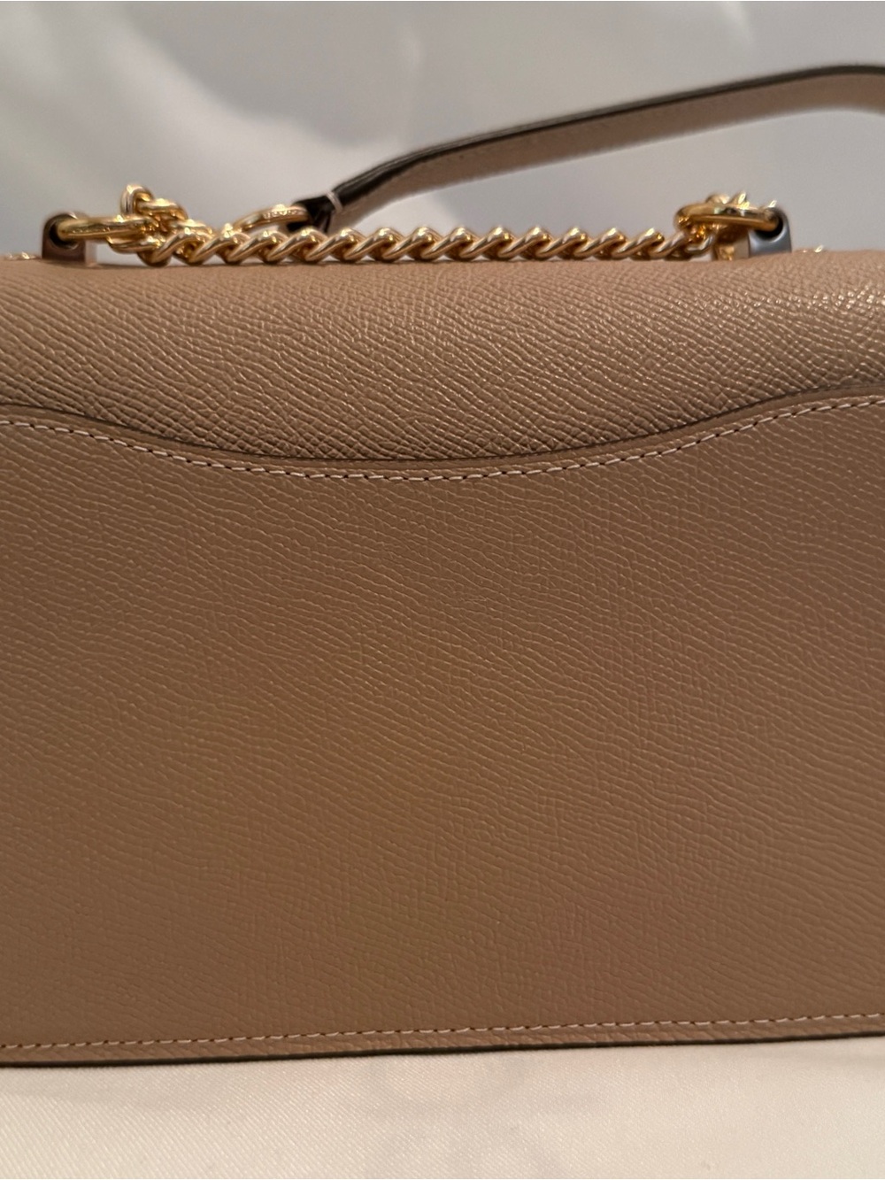 Coach Taupe Saffiano Leather Crossbody with Gold Chain - Picture 2 of 4